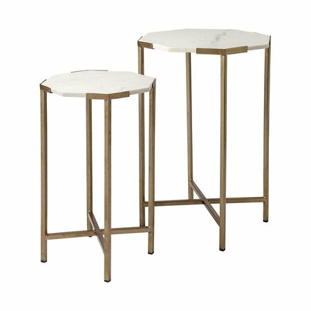 Marble & Iron Hexagonal Top Side Tables White - Set Of 2